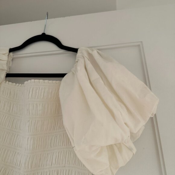 Reformation White Smocked Midi Puff Sleeve Dress Flowy Square Neck Bridal - Picture 4 of 8